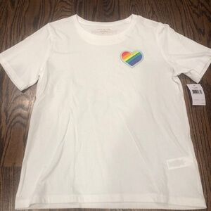 Kate Spade White Rainbow Heart Patch Pride Tee Shirt NWT
